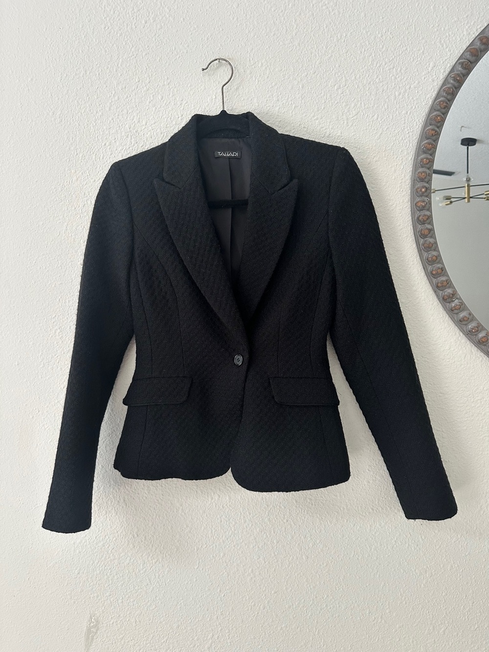 Tahari Black Tailored Tectured Tweed Blazer